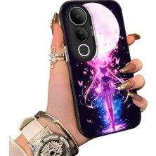 HONTINGA Vivo V50 Lite ile Uyumlu Kılıf Silikon Kenar Sert Arka Kamera Koruyucu Basitlik Anti Düşme Kamera Korumalı Anime Desen Couple Telefon Kılıfı Kadın ve Erkek Için Uygundur K1-1534