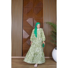 Trendparis Paisley Desenli Düğmeli Katlı Elbise Açık Yeşil