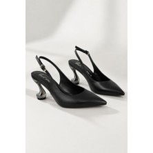Best Cover Swany Kadın Sivri Burun Metalik Kuğu 8cm Topuklu Slingback Ayakkabı