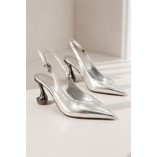 Best Cover Swany Kadın Sivri Burun Metalik Kuğu 8cm Topuklu Slingback Ayakkabı