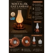 MUS3D Nostaljik Gaz Lambası Dekoratif LED Mumluk | Pla+ 3D Baskı | Pilli LED Mum Dahil | 15 cm