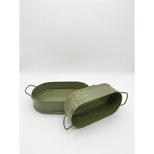 Naturel Metal Metal Saplı Oval Metal Dekoratif Sepet & Düzenleyici - Haki Yeşil (Çok Amaçlı Banyo, Mutfak, Saksı Kutusu)