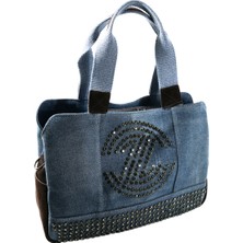 Biem Accessory Biem Koyu Mavi-Kahve Denim Salaş-Retro Taş Trok Döşemeli Çok Gözlü Çanta