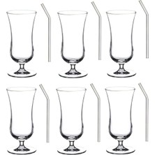 Belirtilmemiş Pasabahce Cam Pipetli Ayaklı Bardak Limonata Kokteyl Bardağı Sunum Kadehi 6 Kişilik 8695258AYBABA41