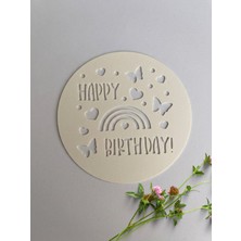 Maku Home Happy Birtday Kelebek - Kalp Stencil Şablonu – Pasta Üstü Yazı Kalıbı