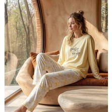 Pijamoni Kadın Pamuk Kumaş Esnek ve Rahat Uzun Kollu Pijama Takımı