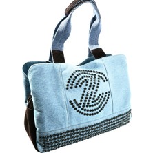 Biem Accessory Biem Açık Mavi-Kahve Denim Salaş-Retro Taş Trok Döşemeli Çok Gözlü Çanta