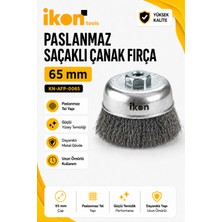 Ikon Tools Paslanmaz Saçaklı Çanak Fırça 65 mm M14X2 Spiral Uyumlu Pas Boya Çapak Temizleme Fırçası
