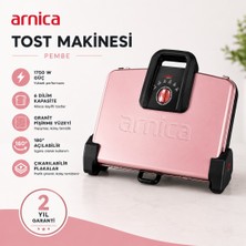 Arnica Granit Rose Tost Makinesi 1750 W Çift Taraflı 6 Dilim Kapasite ile Şık Tasarım