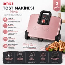 Arnica Granit Rose Tost Makinesi 1750 W Çift Taraflı 6 Dilim Kapasite ile Şık Tasarım