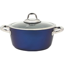 Sync Ticaret Leggno Master Titanium 24CM Tencere, Çelik Kulp, Özel Çerçeveli Cam Kapak Metalik Mavi