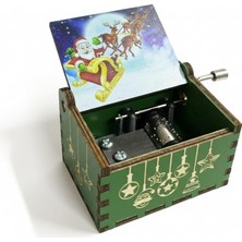 Sync Ticaret Ahşap Yılbaşı Müzik Kutusu, Merry Christmas Şarkısı Çalan, Çevirmeli Mekanizma, Noel Baba ve Ren Gey