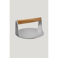 Sync Ticaret Smash Burger Presi Ø14 cm / 304K Paslanmaz Çelik (18/10) / Ahşap Saplı Smasher / Profesyonel Izgara