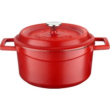 Sync Ticaret Lava Metal Spring Serisi - Döküm Tencere, Yuvarlak, 20 Cm, Mat Emaye, Parlak Siyah Taban, Kırmızı