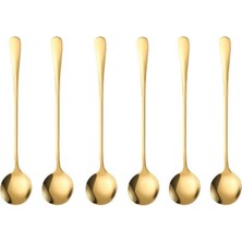 Sync Ticaret 1010 Çelik Gold 6 Adet 18 cm Uzun Tatlı Latte ve Dondurma Kaşığı CIN510SR-6