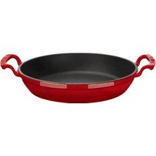 Sync Ticaret Lava Döküm Yuvarlak Sahan Döküm Demir Yekpare Çift Kulplu ÇAP(Ø)24CM. Kırmızı