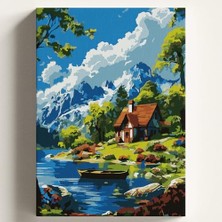 Larskas Sayılarla Boyama Tuval Hobi Seti Güzel Manzara Temalı Fırça ve Boya Dahil Set (Çıtalı) 50X70 cm Kendin Yap Sayılarla Tuval Boya Kiti (Kasnaklı)