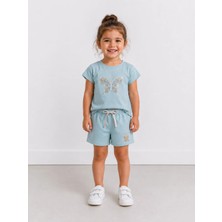 DoaMini Kız Çocuk Pamuklu Kelebek Desen T-Shirt ve Şort Takım