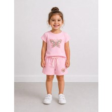 DoaMini Kız Çocuk Pamuklu Kelebek Desen T-Shirt ve Şort Takım