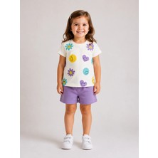 DoaMini Kız Çocuk Pamuklu Baskılı T-Shirt ve Şort Takım