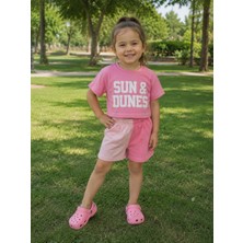 DoaMini Kız Çocuk Pamuklu Iki Renk T-Shirt ve Şort Takım