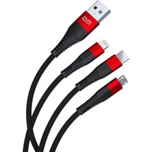 DM SL004 iPhone Lightning Type-C Micro USB 2.4A Şarj Data Kablosu 120CM