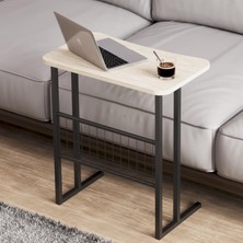 İntergo Intergo Metal Ayaklı Laptop Sehpası Koltuk Sehpası Kahvaltı Masası Çalışma Sehpası - Traverten Desen