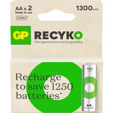 GP Batteries Recyko 1300 Kalem Ni-Mh Şarjlı Pil, 1.2 Volt, 2' Kart