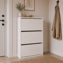 Eco Room 3 Raflı Düşer Kapak Ayakkabılık - Beyaz