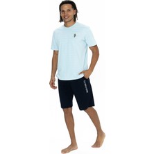 U.S. Polo Assn. 18881 Erkek Kısa Kollu Bisiklet Yaka Şortlu Pijama Takımı-Mavi