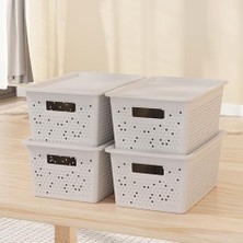 MarkEntegra Deconox Seul Çok Amaçlı Kapaklı Saklama Kutusu - Şık ve Dekoratif Dolap Içi Organizer Düzenleyici (4 L / 12 L / 20 L Boy Seçenekli) 3 Renk (Beyaz, 4 Litre)