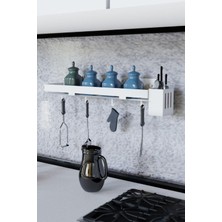 Risingmaber Yapışkanlı Beyaz Mutfak Düzenleyici Banyo Düzenleyici ve Askı Kancalı Banyo Rafı 3m Yapışkanlı Tasarım MT87B