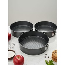 Sync Ticaret Yapışmaz Gri Metal Kek Kalıbı Seti, Gümüş Kelepçeli, 3 Parça, Yuvarlak Springform Pan
