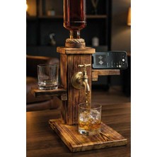 Sync Ticaret Doğal Ahşap Telefon Standlı Viski Çeşmesi Musluklu Içki Dispenseri Dekoratif Masaüstü Organizer Bar