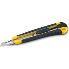 Larskas Mas 2740 Profesyonel Maket Bıçağı, Metal Ağızlı, Kauçuk Kaplı, 9mm Genişlik, Otomatik Kilit Sistemli, Siyah-Sarı