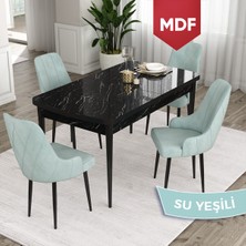 Canisa Concept Ram Serisi MDF, 80 x 132 cm Açılabilir Masa Takımı,siyah Mermer Desen Masa 4 Sandalye