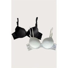 Nevamel® Siyah-Beyaz 2'li Mikro Kumaş Push Up Dolgulu Balenli Günlük Destekli Sütyen