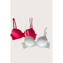 Nevamel® Kırmızı-Beyaz 2'li Mikro Kumaş Push Up Dolgulu Balenli Günlük Destekli Sütyen