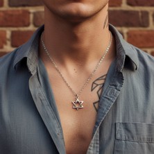Alooya Minimal Pentagram Gümüş Kaplama Düz Zincir Kolye