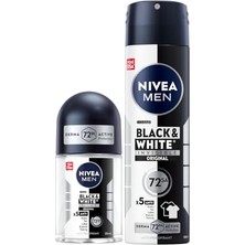 Larskas Nıvea Men Erkek Sprey Deodorant Black&white Invisible Original 150ML ve Mini Roll-On 25ML, 72 Saat Anti-Perspirant Koruma