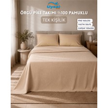 Uysal Örgü Pike Takımı %100 Pamuklu Bej Tek
