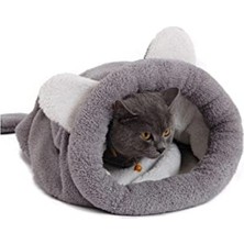 Larskas Yumuşak Kedi Yatağı - Kedi Tüneli ve Uyku Tulumu, Gri Renk