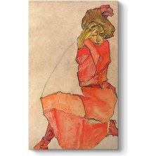 Sync Ticaret Egon Schiele - Kneeling Female In Orange-Red Dress Tablosu 40 x 70
