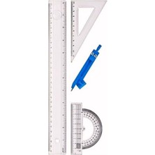 Larskas 4 Parça Çizim Seti - 30 cm Cetvel, Pergel, Gönye ve Iletki