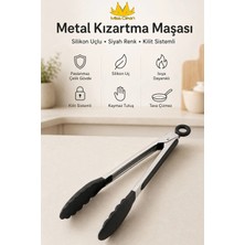 Metal Kızartma Maşası Silikon Uçlu Maşa Siyah Renk Kilit Sistemli