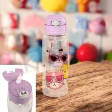 Larskas Lüks Pipetli Lila Kedi Desenli Matara 500ML Mono TP726