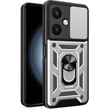 Durukar®  Vivo Y27 Kılıf Pars Lens Yüzüklü Silikon - Gümüş
