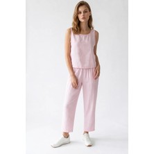 Mixray 2152 Kadın Bisiklet Yaka Bluz Beli Lastikli Pantolon Takım Pembe