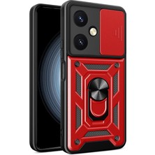 Durukar®  Vivo Y27 Kılıf Pars Lens Yüzüklü Silikon - Kırmızı