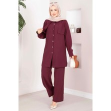ZMR Aller Detaylı Düğmeli Tunik Pantolon Takım Bordo